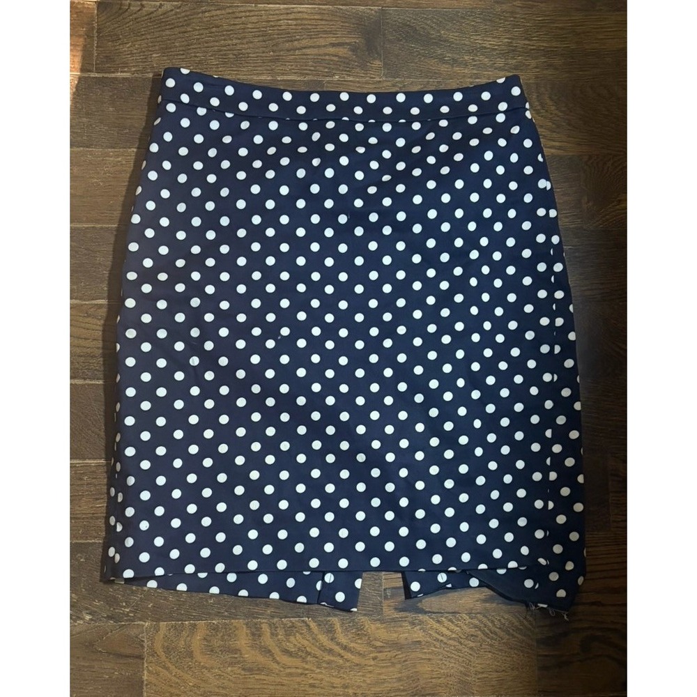 J Crew Pencil Skirt Navy Blue w White Polka Dots Sz 8